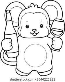 Outline of Cute Monkey icon. COloring pages of Funny baby Monkey animal series stock illustration. outline of monkey bring a beer