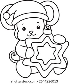 Outline of Cute Monkey icon. COloring pages of Funny baby Monkey animal series stock illustration. outline of monkey bring a yellow stars