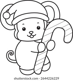 Outline of Cute Monkey icon. COloring pages of Funny baby Monkey animal series stock illustration. outline of monkey bring a stick candy