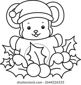 Outline of Cute Monkey icon. COloring pages of Funny baby Monkey animal series stock illustration. outline of monkey in the middle of Christmas decor