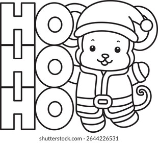 Outline of Cute Monkey icon. COloring pages of Funny baby Monkey animal series stock illustration. outline of monkey with ho ho ho text