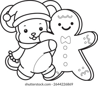 Outline of Cute Monkey icon. COloring pages of Funny baby Monkey animal series stock illustration. outline of monkey with ginger bread
