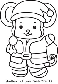 Outline of Cute Monkey icon. COloring pages of Funny baby Monkey animal series stock illustration. outline of monkey like a Santa claus