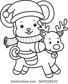 Outline of Cute Monkey icon. COloring pages of Funny baby Monkey animal series stock illustration. outline of monkey riding a reindeer