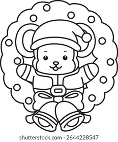 Outline of Cute Monkey icon. COloring pages of Funny baby Monkey animal series stock illustration. outline of monkey with Christmas door decoration 