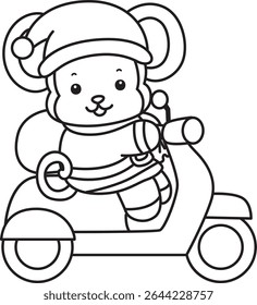 Outline of Cute Monkey icon. COloring pages of Funny baby Monkey animal series stock illustration. outline of Santa monkey riding a scooter