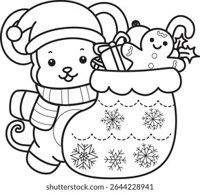 Outline of Cute Monkey icon. COloring pages of Funny baby Monkey animal series stock illustration. outline of Santa monkey with red socks