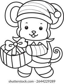 Outline of Cute Monkey icon. COloring pages of Funny baby Monkey animal series stock illustration. outline of monkey like a dwarf with gift box