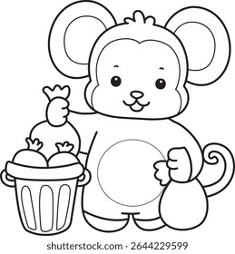 Outline of Cute Monkey icon. COloring pages of Funny baby Monkey animal series stock illustration. outline of monkey throw the garbage into its place