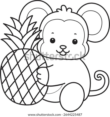 Outline of Cute Monkey icon. COloring pages of Funny baby Monkey animal series stock illustration. outline of monkey bring a pineapple