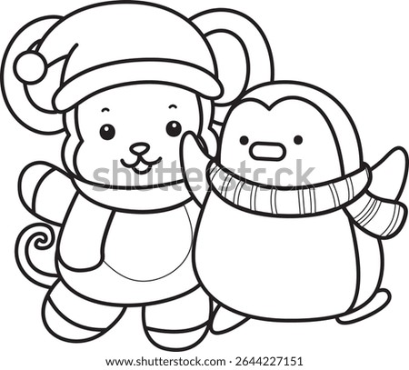 Outline of Cute Monkey icon. COloring pages of Funny baby Monkey animal series stock illustration. outline of monkey with penguin 