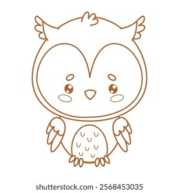 Outline Cute Owl. Wise cartoon kawaii bird character. Line drawing, coloring book. Vector illustration. Kids collection