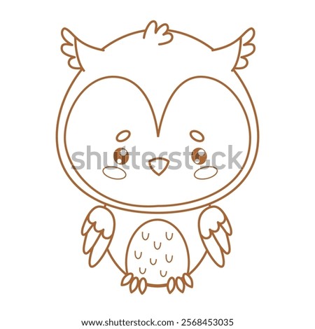 Outline Cute Owl. Wise cartoon kawaii bird character. Line drawing, coloring book. Vector illustration. Kids collection
