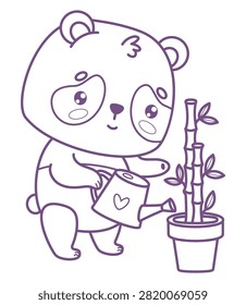 Outline Cute Panda Watering