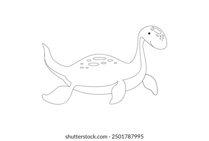 Esboza un lindo plesiosaurio. Esquema de dinosaurio de dibujos animados. Ilustración infantil de un animal prehistórico