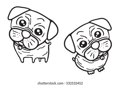 Outline of cute pug dog vector