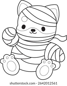 Outline of Cute puppy kawaii dog lovely animal vector icon. Coloring page of Fluffy Shiba Inu. outline of shiba inu like a mummy 