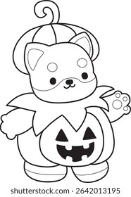 Outline of Cute puppy kawaii dog lovely animal vector icon. Coloring page of Fluffy Shiba Inu. outline of shiba inu wearing a pumpkin costume in halloween