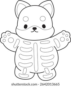 Outline of Cute puppy kawaii dog lovely animal vector icon. Coloring page of Fluffy Shiba Inu. outline of shiba inu wearing a Skull costume