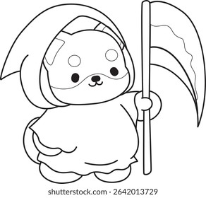 Outline of Cute puppy kawaii dog lovely animal vector icon. Coloring page of Fluffy Shiba Inu. outline of shiba inu wearing angel of death costume