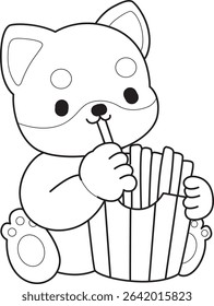 Outline of Cute puppy kawaii dog lovely animal vector icon. Coloring page of Fluffy Shiba Inu. outline of shiba inu eating a french fries