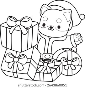 Outline of Cute puppy kawaii dog lovely animal vector icon. Coloring page of Fluffy Shiba Inu. outline of shiba inu bring a lot of gift