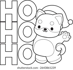 Outline of Cute puppy kawaii dog lovely animal vector icon. Coloring page of Fluffy Shiba Inu. outline of shiba inu with ho ho ho text