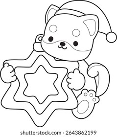 Outline of Cute puppy kawaii dog lovely animal vector icon. Coloring page of Fluffy Shiba Inu. outline of shiba inu bring a yellow star 