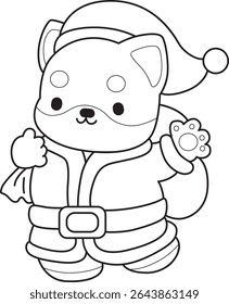 Outline of Cute puppy kawaii dog lovely animal vector icon. Coloring page of Fluffy Shiba Inu. outline of shiba inu wearing a Santa Claus costume
