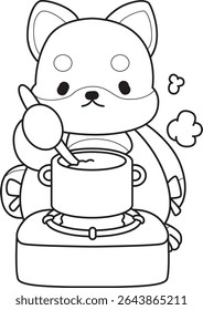 Outline of Cute puppy kawaii dog lovely animal vector icon. Coloring page of Fluffy Shiba Inu. outline of shiba inu cooking a soup