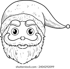 Outline Cute Santa Face Vector Set Christmas Edition