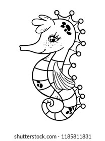 outline cute seahorse tropical sea animal