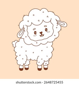 Outline Cute Sheep. Adorable Farm Animal. Funny kawaii character. Line drawing, coloring book. Vector illustration. Kids collection