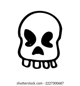 Outline cute skull sketch design. Hand drawn black line skull design. Cute black skull illustration. Simple cartoon doodle style cute skull sketch