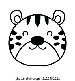 Outline Cute tiger animal head isolated on white background.illustration drawing coloring page cartoon for kids and baby