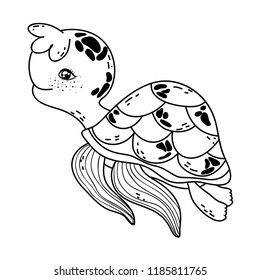 outline cute turtle wild sea animal
