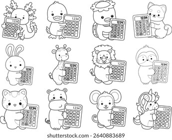 Outline of Cute wild animal vector icon. Lineart of Fluffy pet stickers.
outline of animals bring a calculator

