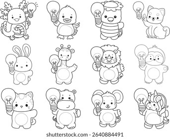 Outline of Cute wild animal vector icon. Lineart of Fluffy pet stickers.
outline of animals bring a lamp
