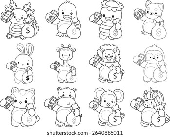 Outline of Cute wild animal vector icon. Lineart of Fluffy pet stickers.
outline of animals bring a lot of money
