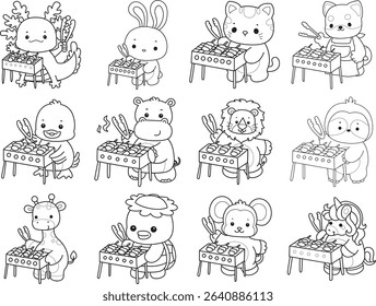 Outline of Cute wild animal vector icon. Lineart of Fluffy pet stickers.
outline of animals grill the barbecue
