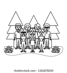 outline cute women and men friends together