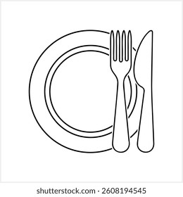 Outline cutlery fork knife plate icon isolated Food clipart Vector stock illustration