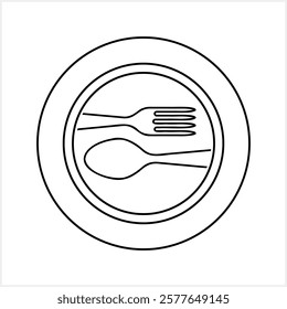 Outline cutlery fork spoon plate icon isolated Food clipart Vector stock illustration