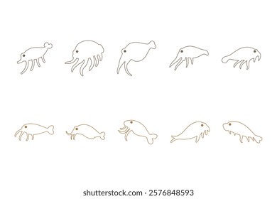 Outline Cuttlefish Illustration Design Set