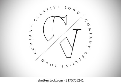 Outline CV c v Letter Logo with Cut and Intersected Design. Round Frame Vector Illustration.