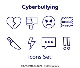 Outline Cyberbullying Icons Set in linear contour style