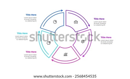 Outline cycle diagram divided into 5 sectors. Design concept of three steps or parts of business cycle. Infographic design template