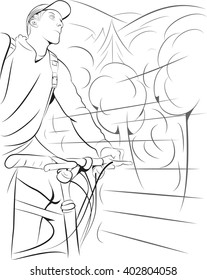 Outline cyclist riding