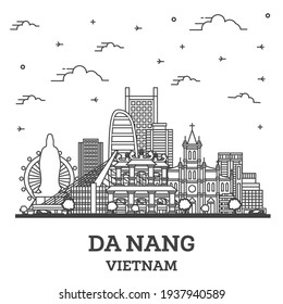 Outline Da Nang Vietnam City Skyline with Historic Buildings Isolated on White. Vector Illustration. Da Nang Cityscape with Landmarks.