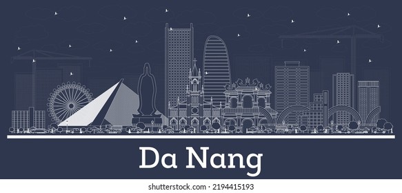 Outline Da Nang Vietnam City Skyline with White Buildings. Vector Illustration. Business Travel and Tourism Concept with Modern Architecture. Da Nang Cityscape with Landmarks.